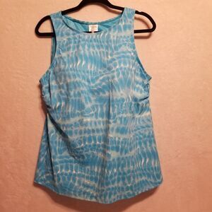 Lands’ End 16 Swim Top High Neck Tankini Padded Built In Bra Blue Tie Dye Beach
